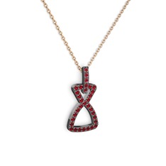 Simla Kolye - Kök yakut ve garnet 925 ayar siyah rodyum kaplama gümüş kolye (40 cm rose altın rolo zincir) #80vqvy