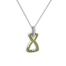 Swarovski ve peridot 18 ayar beyaz altın kolye (40 cm beyaz altın rolo zincir)
