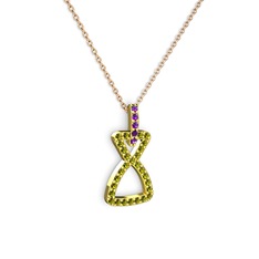 Simla Kolye - Ametist ve peridot 18 ayar altın kolye (40 cm rose altın rolo zincir) #8d3ib9