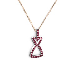 Rodolit garnet 8 ayar beyaz altın kolye (40 cm rose altın rolo zincir)