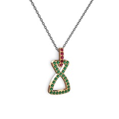 Simla Kolye - Rodolit garnet ve yeşil kuvars 14 ayar rose altın kolye (40 cm gümüş rolo zincir) #8uambr