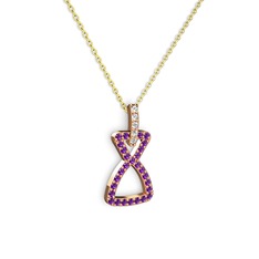 Pırlanta ve ametist 925 ayar rose altın kaplama gümüş kolye (0.55 karat, 40 cm gümüş rolo zincir)