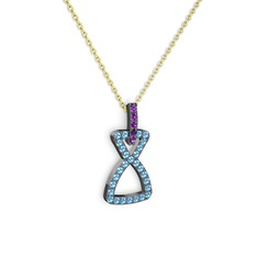 Simla Kolye - Ametist ve akuamarin 925 ayar siyah rodyum kaplama gümüş kolye (40 cm altın rolo zincir) #93xhn4