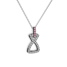Simla Kolye - Pembe kuvars ve swarovski 925 ayar siyah rodyum kaplama gümüş kolye (40 cm beyaz altın rolo zincir) #9n4jd3