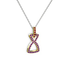 Rodolit garnet ve ametist 925 ayar altın kaplama gümüş kolye (40 cm gümüş rolo zincir)