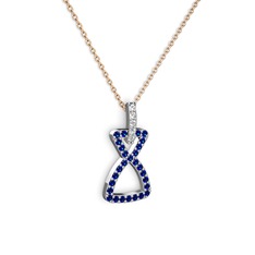 Swarovski ve lab safir 925 ayar gümüş kolye (40 cm rose altın rolo zincir)