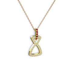 Simla Kolye - Rodolit garnet ve beyaz zirkon 18 ayar altın kolye (40 cm rose altın rolo zincir) #bmf86p
