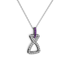 Simla Kolye - Ametist ve pırlanta 925 ayar siyah rodyum kaplama gümüş kolye (0.374 karat, 40 cm beyaz altın rolo zincir) #brdytw