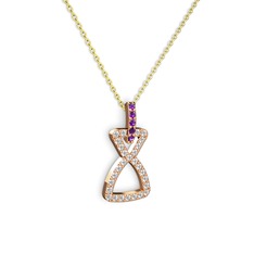 Simla Kolye - Ametist ve beyaz zirkon 14 ayar rose altın kolye (40 cm altın rolo zincir) #bxth2n
