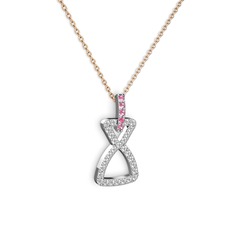 Simla Kolye - Pembe kuvars ve beyaz zirkon 18 ayar beyaz altın kolye (40 cm gümüş rolo zincir) #cw3bpi