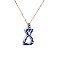 Simla Kolye - Garnet ve lab safir 8 ayar beyaz altın kolye (40 cm rose altın rolo zincir) #d9704a