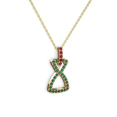 Simla Kolye - Rodolit garnet ve yeşil kuvars 18 ayar rose altın kolye (40 cm altın rolo zincir) #den9ck
