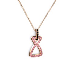 Siyah zirkon ve pembe kuvars 18 ayar rose altın kolye (40 cm rose altın rolo zincir)