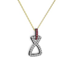 Simla Kolye - Kök yakut ve swarovski 925 ayar siyah rodyum kaplama gümüş kolye (40 cm altın rolo zincir) #dkfk1y