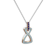 Simla Kolye - Lab safir ve akuamarin 8 ayar rose altın kolye (40 cm beyaz altın rolo zincir) #dsu5mk