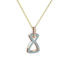 Swarovski ve akuamarin 8 ayar rose altın kolye (40 cm altın rolo zincir)