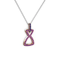Simla Kolye - Lab safir ve ametist 925 ayar rose altın kaplama gümüş kolye (40 cm gümüş rolo zincir) #e1sbs8