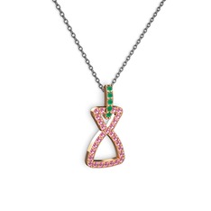 Simla Kolye - Kök zümrüt ve pembe kuvars 925 ayar rose altın kaplama gümüş kolye (40 cm gümüş rolo zincir) #e411hl