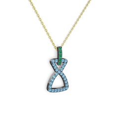 Simla Kolye - Kök zümrüt ve akuamarin 925 ayar siyah rodyum kaplama gümüş kolye (40 cm gümüş rolo zincir) #e4m4jg