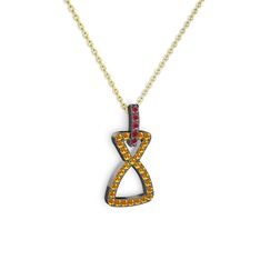 Simla Kolye - Kök yakut ve sitrin 925 ayar siyah rodyum kaplama gümüş kolye (40 cm gümüş rolo zincir) #eawtm8