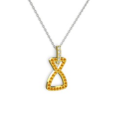 Swarovski ve sitrin 18 ayar altın kolye (40 cm gümüş rolo zincir)