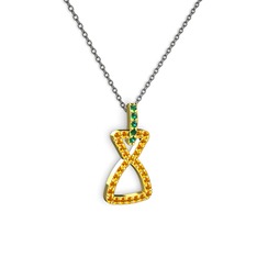 Simla Kolye - Yeşil kuvars ve sitrin 14 ayar altın kolye (40 cm gümüş rolo zincir) #ee2088