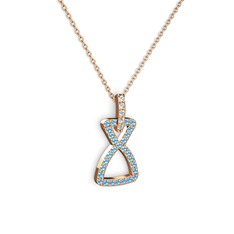 Simla Kolye - Beyaz zirkon ve akuamarin 8 ayar rose altın kolye (40 cm rose altın rolo zincir) #ef4owb