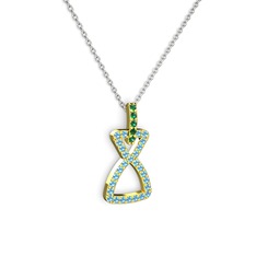 Simla Kolye - Yeşil kuvars ve akuamarin 18 ayar altın kolye (40 cm gümüş rolo zincir) #eno38l