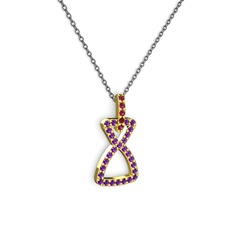 Rodolit garnet ve ametist 925 ayar altın kaplama gümüş kolye (40 cm gümüş rolo zincir)