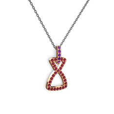Ametist ve rodolit garnet 8 ayar rose altın kolye (40 cm gümüş rolo zincir)