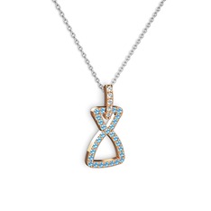 Simla Kolye - Swarovski ve akuamarin 8 ayar rose altın kolye (40 cm beyaz altın rolo zincir) #f3hhbj