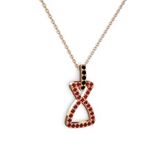 Simla Kolye - Siyah zirkon ve garnet 18 ayar rose altın kolye (40 cm rose altın rolo zincir) #f908pi