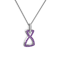 Simla Kolye - Pırlanta ve ametist 8 ayar beyaz altın kolye (0.55 karat, 40 cm gümüş rolo zincir) #fdpdgk