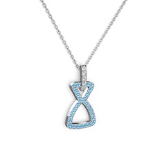 Simla Kolye - Pırlanta ve akuamarin 8 ayar beyaz altın kolye (0.55 karat, 40 cm beyaz altın rolo zincir) #fhabco