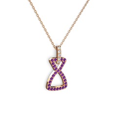 Simla Kolye - Pırlanta ve ametist 925 ayar rose altın kaplama gümüş kolye (0.55 karat, 40 cm gümüş rolo zincir) #fj0xz6
