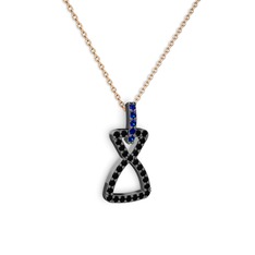 Simla Kolye - Lab safir ve siyah zirkon 925 ayar siyah rodyum kaplama gümüş kolye (40 cm rose altın rolo zincir) #fr3q9p