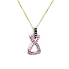 Simla Kolye - Siyah zirkon ve pembe kuvars 925 ayar gümüş kolye (40 cm altın rolo zincir) #fwa8e4