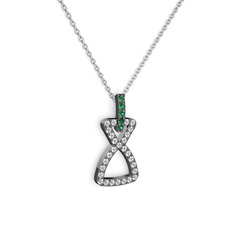 Simla Kolye - Yeşil kuvars ve swarovski 925 ayar siyah rodyum kaplama gümüş kolye (40 cm beyaz altın rolo zincir) #g3nmjx