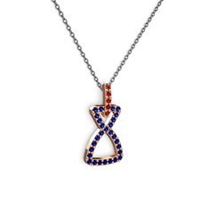 Garnet ve lab safir 8 ayar rose altın kolye (40 cm gümüş rolo zincir)