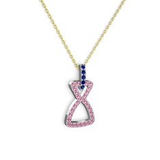 Lab safir ve pembe kuvars 8 ayar beyaz altın kolye (40 cm altın rolo zincir)