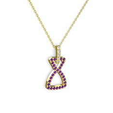 Swarovski ve ametist 18 ayar altın kolye (40 cm altın rolo zincir)