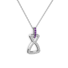 Simla Kolye - Ametist ve swarovski 18 ayar beyaz altın kolye (40 cm gümüş rolo zincir) #gggicz