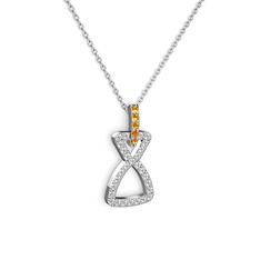 Simla Kolye - Sitrin ve beyaz zirkon 925 ayar gümüş kolye (40 cm beyaz altın rolo zincir) #gjqu8x