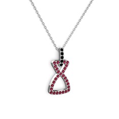 Simla Kolye - Siyah zirkon ve rodolit garnet 14 ayar beyaz altın kolye (40 cm beyaz altın rolo zincir) #gpiguu