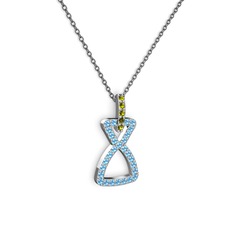 Simla Kolye - Peridot ve akuamarin 8 ayar beyaz altın kolye (40 cm gümüş rolo zincir) #gtkibl