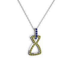 Simla Kolye - Lab safir ve peridot 14 ayar beyaz altın kolye (40 cm beyaz altın rolo zincir) #h0qp9x