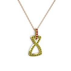 Kök yakut ve peridot 14 ayar altın kolye (40 cm rose altın rolo zincir)