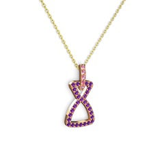 Simla Kolye - Pembe kuvars ve ametist 18 ayar rose altın kolye (40 cm altın rolo zincir) #h1flb0