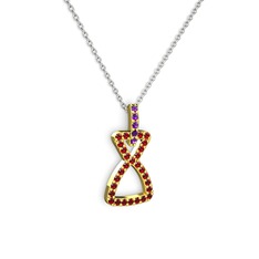 Simla Kolye - Ametist ve garnet 18 ayar altın kolye (40 cm beyaz altın rolo zincir) #h3bdm