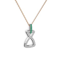 Kök zümrüt ve swarovski 14 ayar beyaz altın kolye (40 cm rose altın rolo zincir)